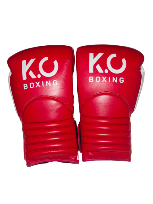 K.O. boxing gloves pure leather in red and white