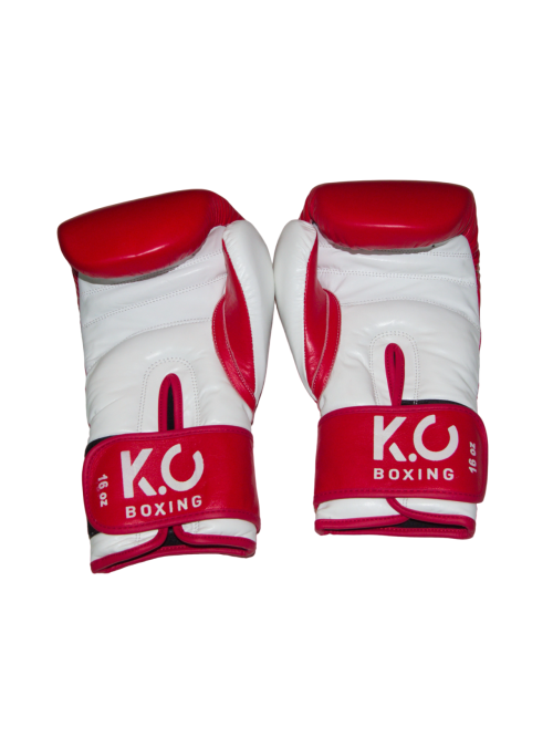 K.O. Boxing Gloves Pure leather back red and white