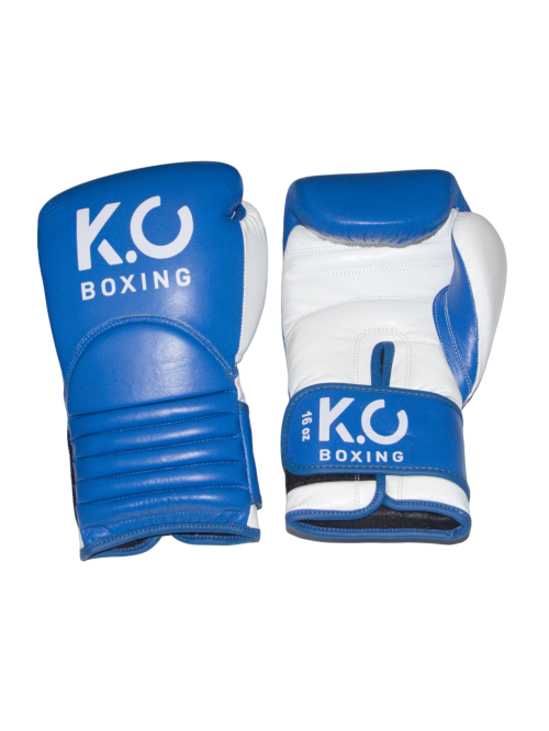 K.O. Boxing Gloves pure leather blue and white front and back